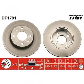 Disco de freno TRW DF1791, delantero, sólido, 1 pieza