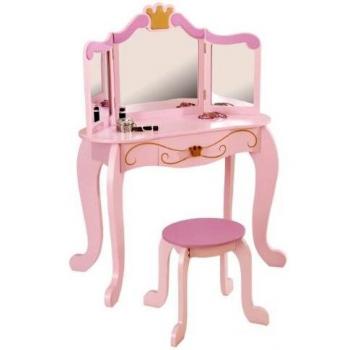 KidKraft- Princess Juego de tocador con espejo y taburete de madera, cuarto de juegos para niños/muebles de dormitorio, Color Rosa