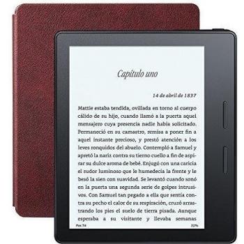 E-reader Kindle Oasis con funda de carga de cuero burdeos, pantalla de 6