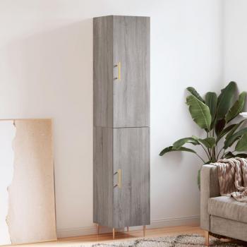 Aparador alto de madera contrachapada gris Sonoma 34,5x34x180 cm con 1 puerta, mueble de almacenaje para salón, buffet y armario auxiliar