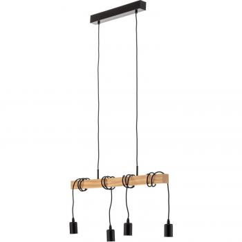 Lámpara Colgante Industrial Townshend de 4 Focos, Diseño Vintage en Negro y Marrón, sin Bombillas E27
