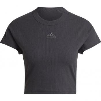 Camiseta adidas Lounge Ribbed mujer negro puro manga corta tamaño S