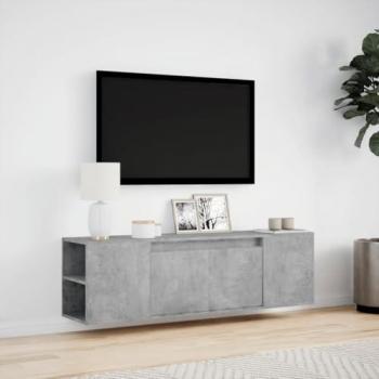Mueble de TV de pared con luces LED en gris hormigón, dimensiones 135x31x39,5 cm, mueble de TV suspendido y montado en la pared, soporte de TV flotante