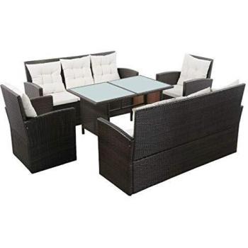 vidaXL 5-Piece Brown Poly Rattan Garden Lounge Set with Cushions