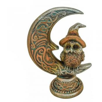 Figura Decorativa de Búho Marrón sobre Luna - 10x7x4cm
