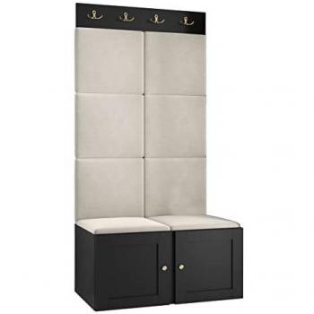 Conjunto de recibidor Hartford 375, Muebles ES, Aglomerado laminado, MDF, 84 x 186 x 46cm, Negro, Tapiz, Montada en la pared