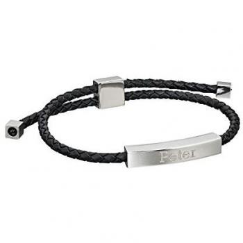 Father & Son Genuine Black Leather Stainless Steel Bracelet Set