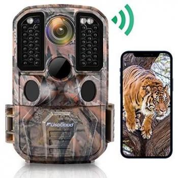 usogood Cámaras de Caza WiFi 24MP 1296P，Camara Fototrampeo Nocturnas IP66 Impermeable, Gran Angular de 120° y 940nm IRLEDs, App Control Remoto Envía Una Foto a tu Teléfono