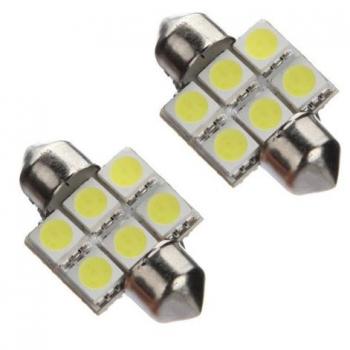 TOOGOO(R) 2 X Bombilla Lampara Super Blanco 31mm 6 SMD 5050 LED para Interior de Coche Cupula C5W