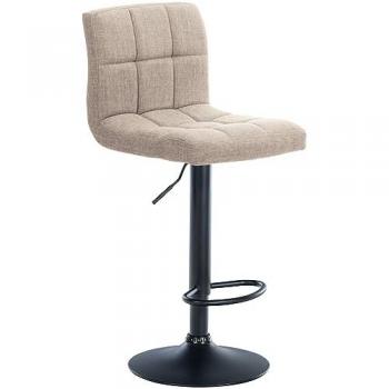 Taburete de bar Calma en tela crema y negro, ajustable en altura y giratorio 360° con respaldo