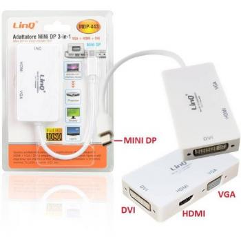 Adaptador Convertidor Mini DisplayPort 3 en 1 a VGA, HDMI y DVI MDP-443