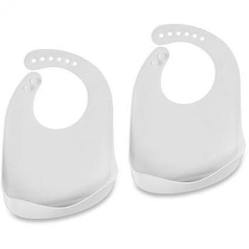 Baberos de Silicona para Bebé Relaxdays, Set de 2, con Bolsillo, Apto para Lavavajillas, BPA-Free, Blanco, 30 x 23 x 1.5 cm