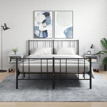 Mesita de noche de hormigón gris y madera multicapa, 2 piezas, dimensiones 40x35x50 cm