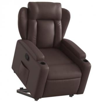 Sillón Reclinable Elevable de Cuero Sintético Marrón con Respaldo y Reposabrazos, Asiento Ajustable para Relax y Descanso