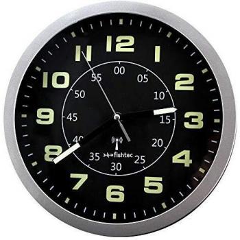 Reloj de pared moderno FISHTEC con dígitos grandes, radiocontrolado y doble pantalla (horas y minutos) - 30 CM - Gris y Negro