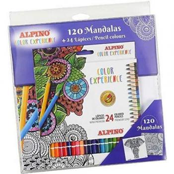 Kit Alpino Mandala Color Experience - Libro 120 Mandalas para Colorear + Estuche con 24 Lapices de Colores - Lapices Premium para Mandalas - Colores Vivos y Brillantes, Mina Resistente