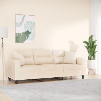 Sofá de 3 plazas con cojines de tela de microfibra beige 180 cm