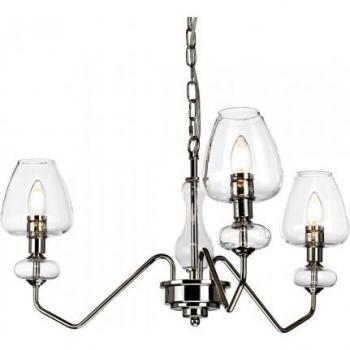 Lámpara colgante Armand de 3 luces, níquel pulido con pantallas de cristal transparente de 33,1 cm