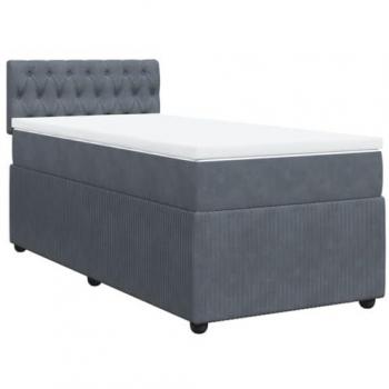 Cama box spring con colchón de terciopelo gris oscuro 80x200 cm
