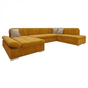 Sofá rinconero Comfivo 150, amarillo, con función de descanso y caja de ropa de cama, dimensiones 345x205x76cm