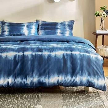 Bedsure Funda Nordica Cama 90 - Funda Edredon 150x220 cm Moderna Estampada Tie Dye para Cama 90x190, Ropa de Cama con Funda Almohada 40x75 cm, 2 Piezas, Blanca y Azul