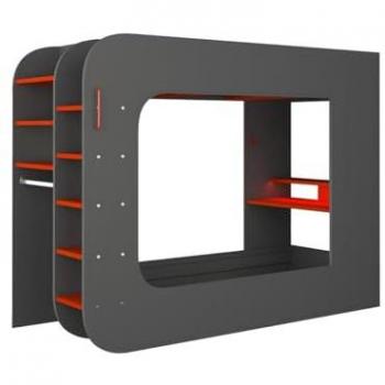 Cama alta gamer 90 x 200 cm - Con escritorio y compartimentos - Con LEDs - Antracita y rojo - WARRIOR