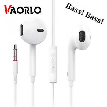 Auriculares deportivos VAORLO con cable, 3.5mm, micrófono incorporado y control de volumen para iPhone, Samsung y Xiaomi - color blanco