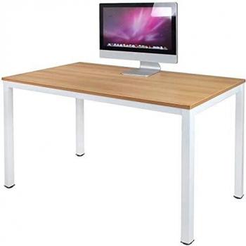 sogesfurniture Escritorios 120x60 cm Mesa de Ordenador Escritorios para Computadora Escritorio de Oficina Mesa de Estudio Mesa de Trabajo de Madera y Acero, Teca & Blanco AC3TW-120-SF