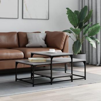vidaXL Mesa de centro de madera de ingeniería 102x60x45 cm en color negro, roble sonoma y roble ahumado, adecuada para salón o comedor como mesita auxiliar o mesa de café