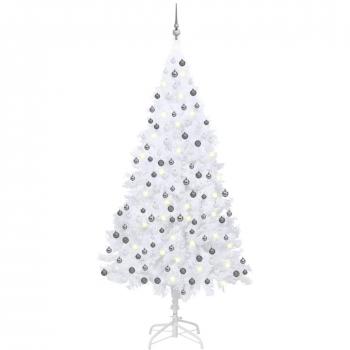 vidaXL Artificial Pre-lit Christmas Tree with Ball Set White 210 cm PVC