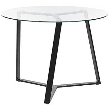 Mesa de Comedor Redonda de Vidrio Templado con Patas de Metal Negro para 4 Personas ⌀ 100 cm Moderna Kebri