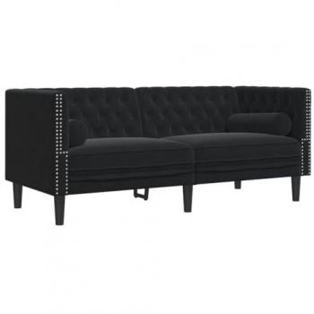Sofá Chesterfield 2 plazas con cojines terciopelo negro Vidaxl 813047