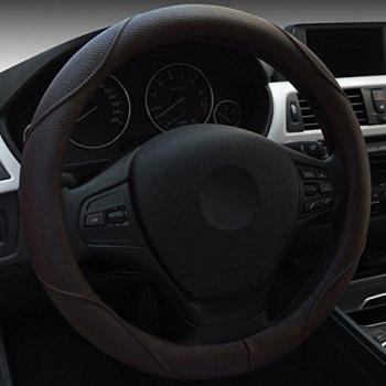 XuanMax Universal Funda de Volante Coche Cuero PU Piel Respirable Vehiculo Cubierta del Volante Envoltura Protectora Antideslizante Auto Steering Wheel Cover 38cm - Coffee
