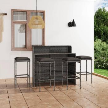 5-Piece Gray Patio Bar Set with Cushions