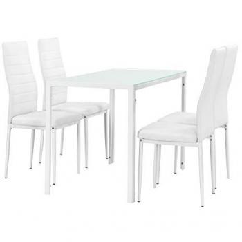 Set de Comedor Moderno Mesa Blanca con 4 Sillas de Polipiel 105 x 60 x 75 cm