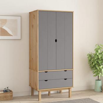 Armario OTTA de madera maciza de pino en color marrón y gris, dimensiones 76,5x53x172 cm