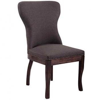 Silla de Comedor Windsor Acolchada en Tela Gris Oscuro con Base de Madera
