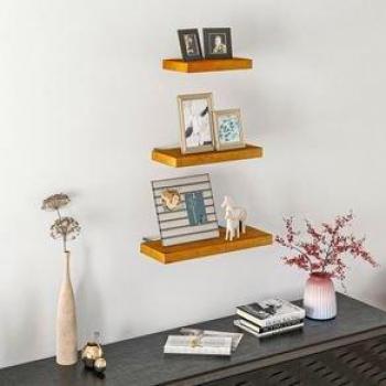 HOMCOM Estanterías de Pared de Madera 3 Piezas Repisas de Pared Estilo Vintage para Salón Cocina Comedor 50x18x3,6 cm 40x18x3,6 cm