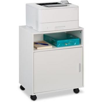 Mesa Impresora Móvil con 4 Cajones y Puerta, Cajonera de Oficina con Ruedas, Mueble para Despacho, 57 x 48 x 34 cm, Blanco