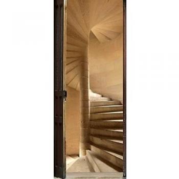 Plage Escaleras Espiral Trampantojo de Puerta, Vinilo, Piedra Blanca, 83x3x204 cm