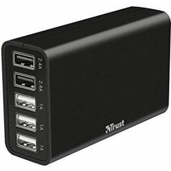 Trust - Cargador rápido universal de 40 W con 5 puertos USB, color negro