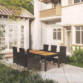 Juego de comedor exterior 7 piezas con cojines de polyrattan negro