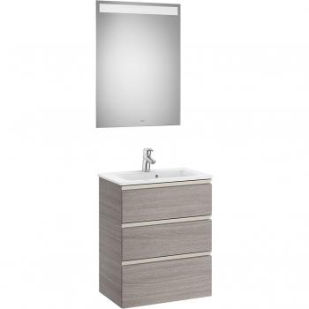 Conjunto de baño compacto Roca The Gap con mueble de 3 cajones, lavabo y espejo con luz LED, color Roble City texturizado