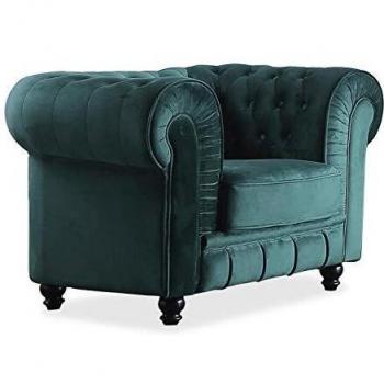 Chesterfield, Sofa Individual de una Plaza, Sillon Descanso, 1 Persona, Acabado en Tejido Velvet Verde y Capitone, Medidas: 115 cm