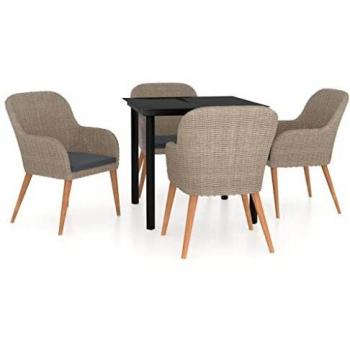 5-Piece Brown Garden Dining Set with Cushions