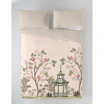 Funda Nórdica 100% Algodón Chinese Rose Cama 150, Juego Completo 240x220 cm + 2 Fundas de Almohada 45x90 cm
