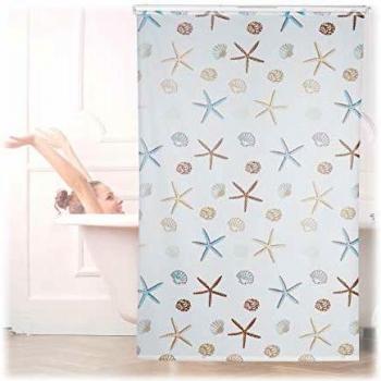 Cortina de Ducha Ocean, Diseño Marítimo, Impermeable, Soporte de Techo, Semitransparente, 140x240cm