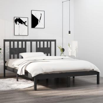 Cama King Size de madera maciza gris 150x200 cm