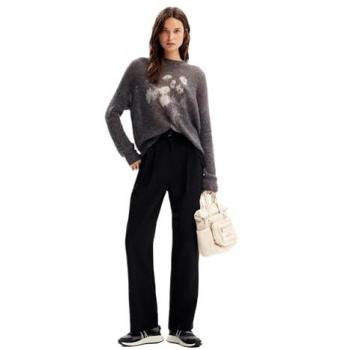 Jersey de mujer canalé jarrón Desigual, sudadera de punto plano, color negro, talla XS