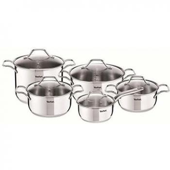Tefal Intuition A702SC85 - Set de Cazo 16 cm, Cacerola 20/24 cm, Olla 28 cm con Tapa, Acero Inoxidable, Marcas de Medición, Tapas de Cristal, Aptas para del Horno, Todo Tipo de Fuegos